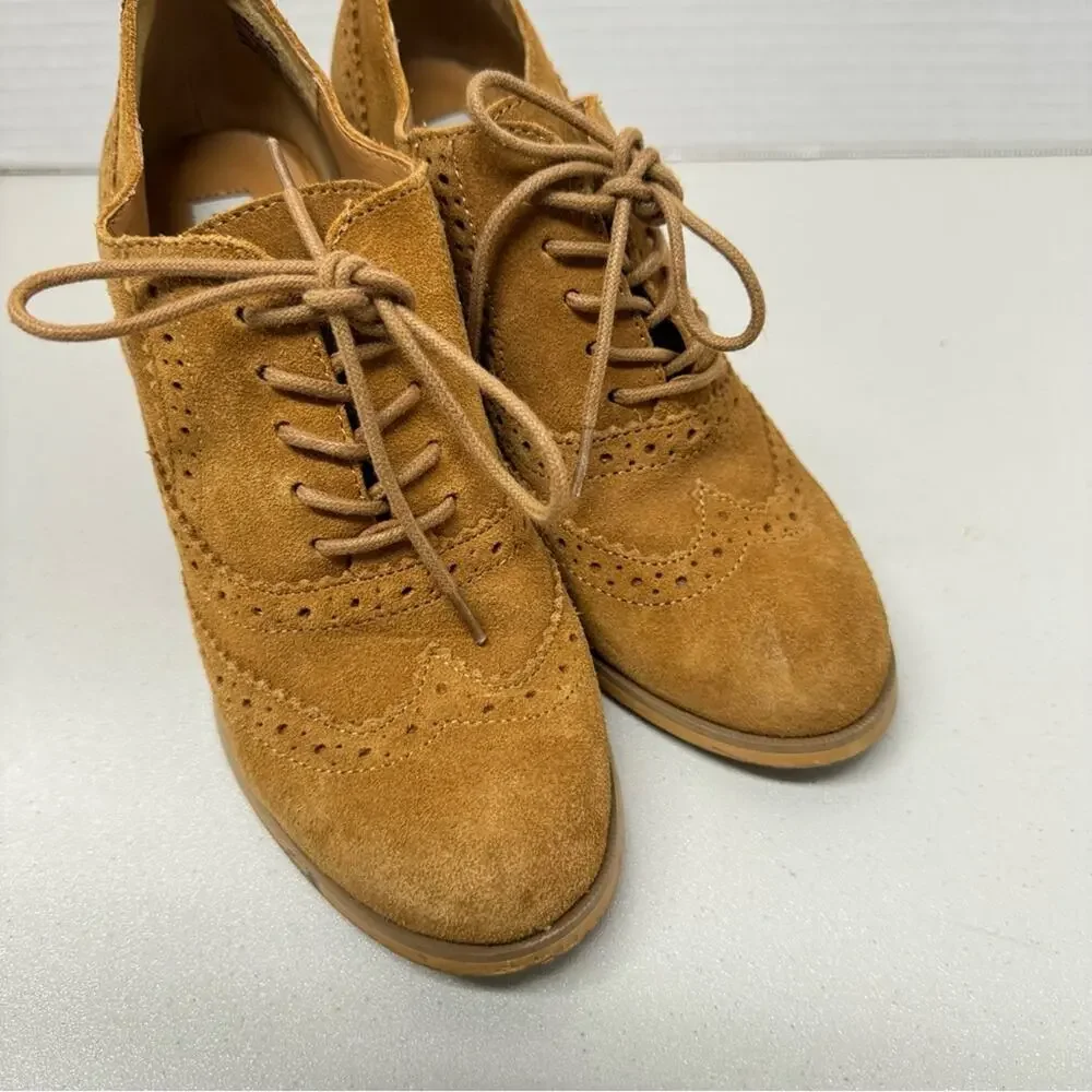 Steve Madden Tan Leather Oxford Lace Up Boots Women’s 6.5 Stacked Heel Booties
